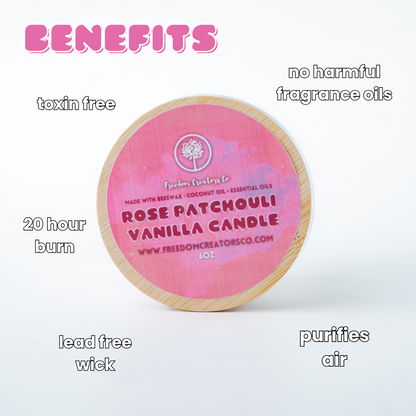 Rose Patchouli Vanilla Beeswax Candle